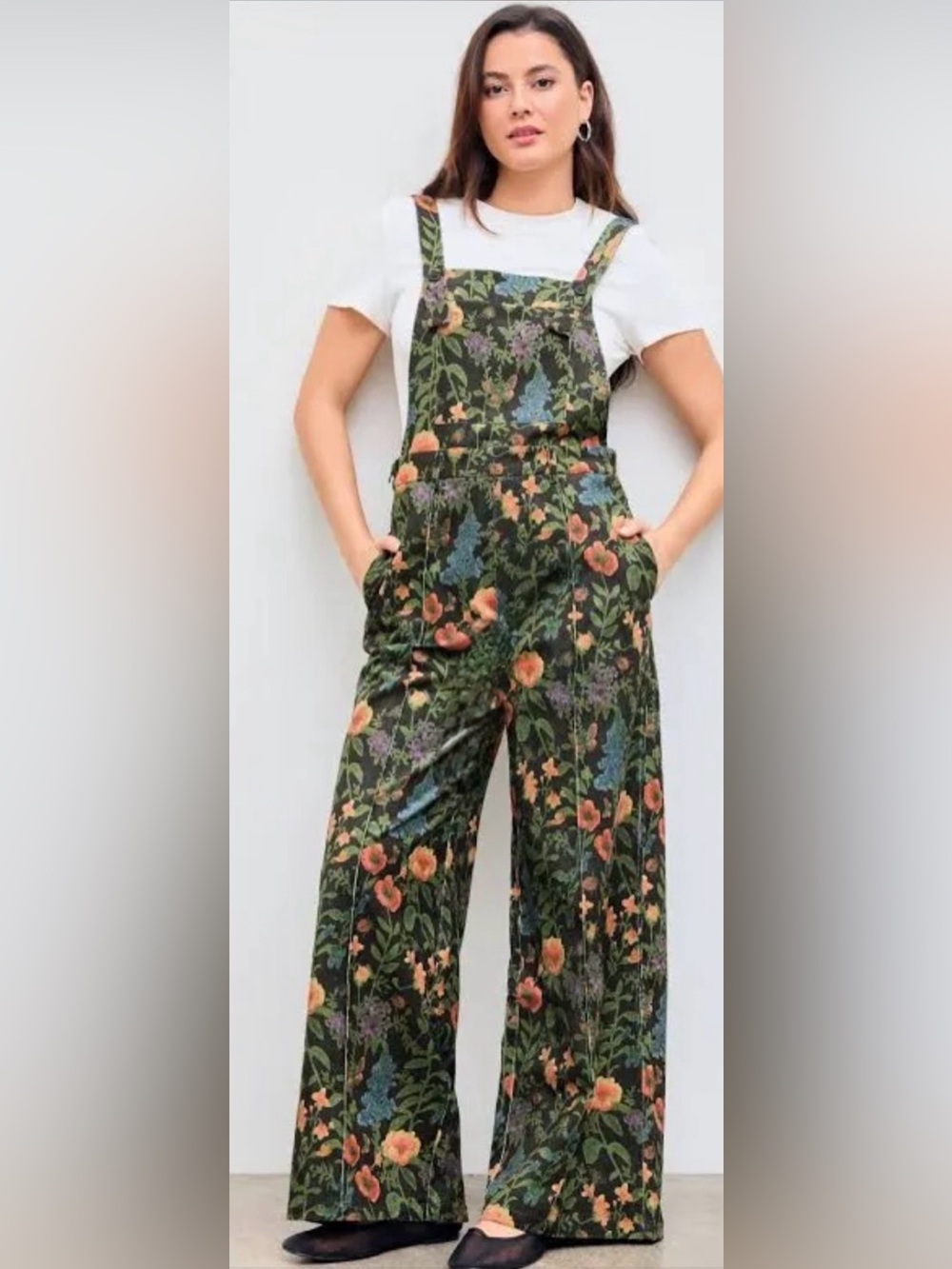 Cider Overalls Wide Leg 3XL Lightweight Corduroy Cream Floral & Bug Print - Picture 9 of 11